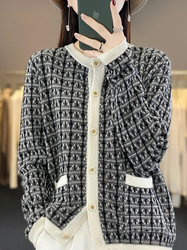 Pavasaris ziema Sieviešu Apģērbs Jaciņa Trikotāža Aliselect Mode Merino Vilna Traf Kašmira O-veida kakla džemperis CoFull Sleeve