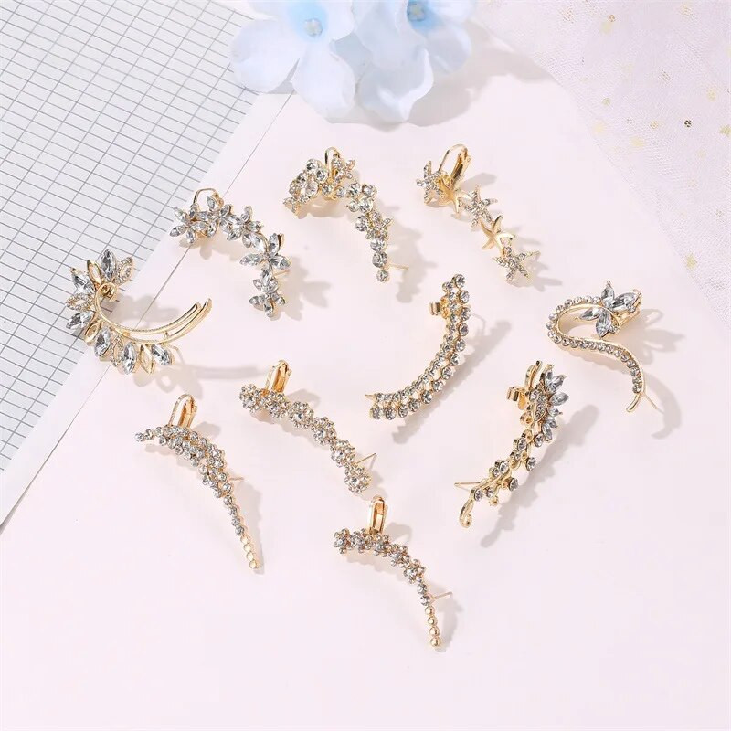 Bohēmijas NO Pīrsings kristāla Rhinestone Ear Cuff Wrap Stud Clip Auskari Sievietēm Meitenēm Moderni Auskari Juvelierizstrādājumi Juvelierizstrādājumi