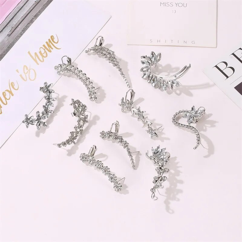 Bohēmijas NO Pīrsings kristāla Rhinestone Ear Cuff Wrap Stud Clip Auskari Sievietēm Meitenēm Moderni Auskari Juvelierizstrādājumi Juvelierizstrādājumi