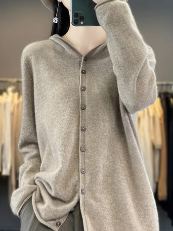 Μακρυμάνικο Ζακέτα Γυναικεία Ρούχα Πουλόβερ 2023 Μόδα 100% Μαλλί Merino Traf Μπλούζες με κουκούλα Πλεκτά πλεκτά άνοιξη φθινόπωρο χειμώνα