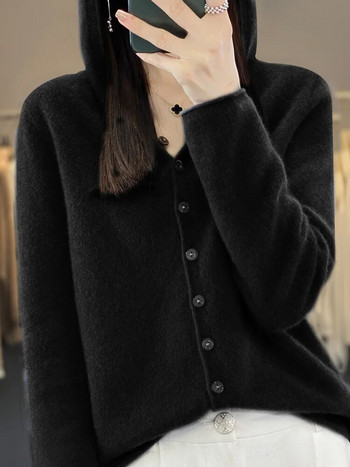 Μακρυμάνικο Ζακέτα Γυναικεία Ρούχα Πουλόβερ 2023 Μόδα 100% Μαλλί Merino Traf Μπλούζες με κουκούλα Πλεκτά πλεκτά άνοιξη φθινόπωρο χειμώνα