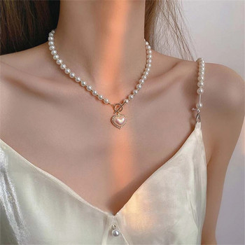 Luxury Simulated Pearl Heart μενταγιόν Κολιέ Κομψό κολιέ με χάντρες τσόκερ για γυναίκες Κοσμήματα Δώρα για την Ημέρα του Αγίου Βαλεντίνου