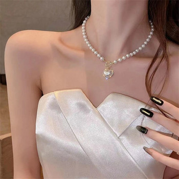 Luxury Simulated Pearl Heart μενταγιόν Κολιέ Κομψό κολιέ με χάντρες τσόκερ για γυναίκες Κοσμήματα Δώρα για την Ημέρα του Αγίου Βαλεντίνου