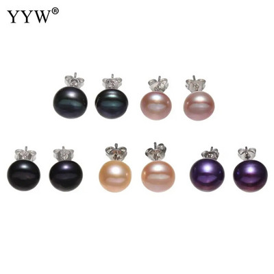 Σκουλαρίκι Natural Pearl Stud 6-12mm Μωβ Ροζ Μαύρο Μπλε Σκουλαρίκι με Πέρλες Ασημί Χρώμα Perlas Σκουλαρίκια Γυναικεία Oorbellen