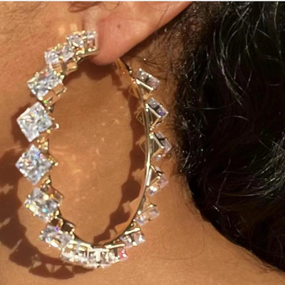 Jauna dizaina Rhinestone Hoop auskari sievietēm Modes rotaslietas Gorgeou Daily Ladys` Statement Auskari Aksesuāri