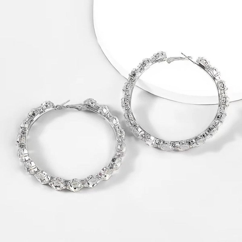 Jauna dizaina Rhinestone Hoop auskari sievietēm Modes rotaslietas Gorgeou Daily Ladys' Statement Auskari Aksesuāri