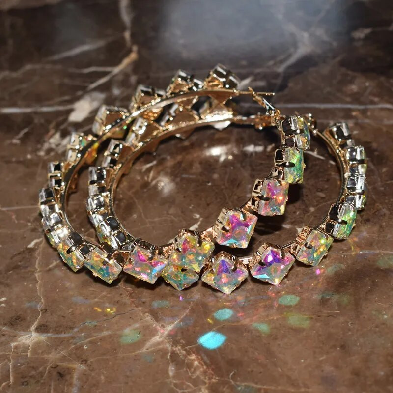 Jauna dizaina Rhinestone Hoop auskari sievietēm Modes rotaslietas Gorgeou Daily Ladys' Statement Auskari Aksesuāri