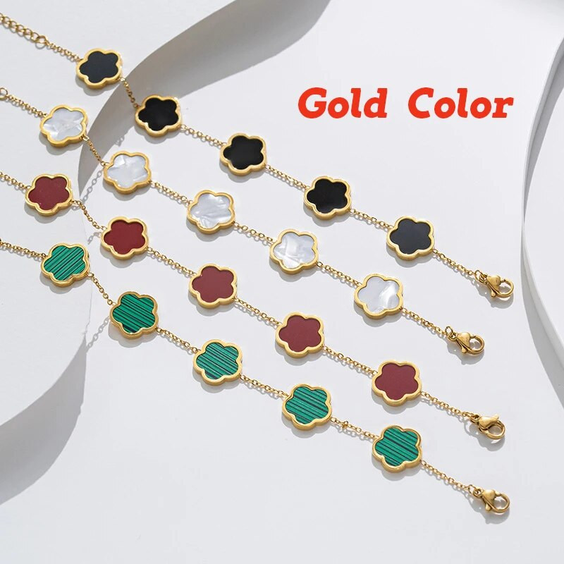 Arany színű ezüst színű rózsa arany luxus varázslatos karkötő női virág karkötők férfi rozsdamentes acél lóhere divat ékszerek