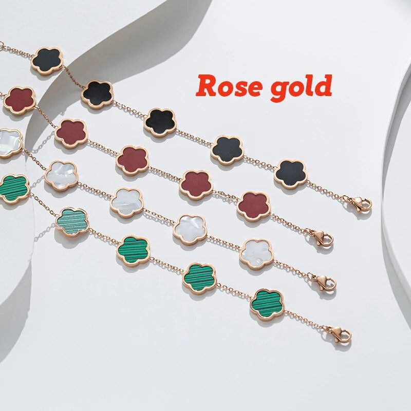 Arany színű ezüst színű rózsa arany luxus varázslatos karkötő női virág karkötők férfi rozsdamentes acél lóhere divat ékszerek