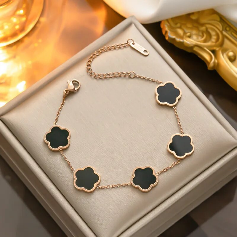 Arany színű ezüst színű rózsa arany luxus varázslatos karkötő női virág karkötők férfi rozsdamentes acél lóhere divat ékszerek