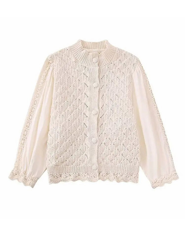 2023 m. mados laisvalaikis Naujas tinklelis ilgomis rankovėmis apvaliu kaklu, laisvas klostuotas dekoras Megztas paltas pavasario rudens megztiniai Prašmatnūs atpalaiduoti viršutiniai drabužiai