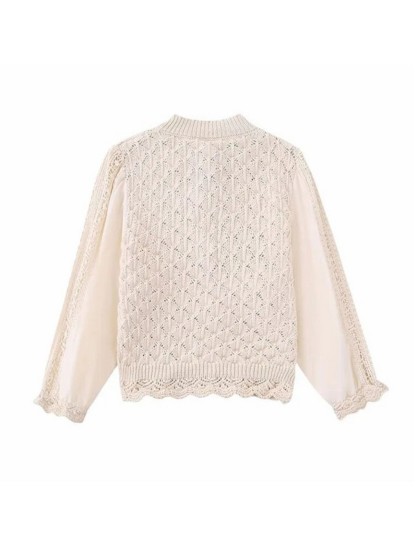 2023 m. mados laisvalaikis Naujas tinklelis ilgomis rankovėmis apvaliu kaklu, laisvas klostuotas dekoras Megztas paltas pavasario rudens megztiniai Prašmatnūs atpalaiduoti viršutiniai drabužiai