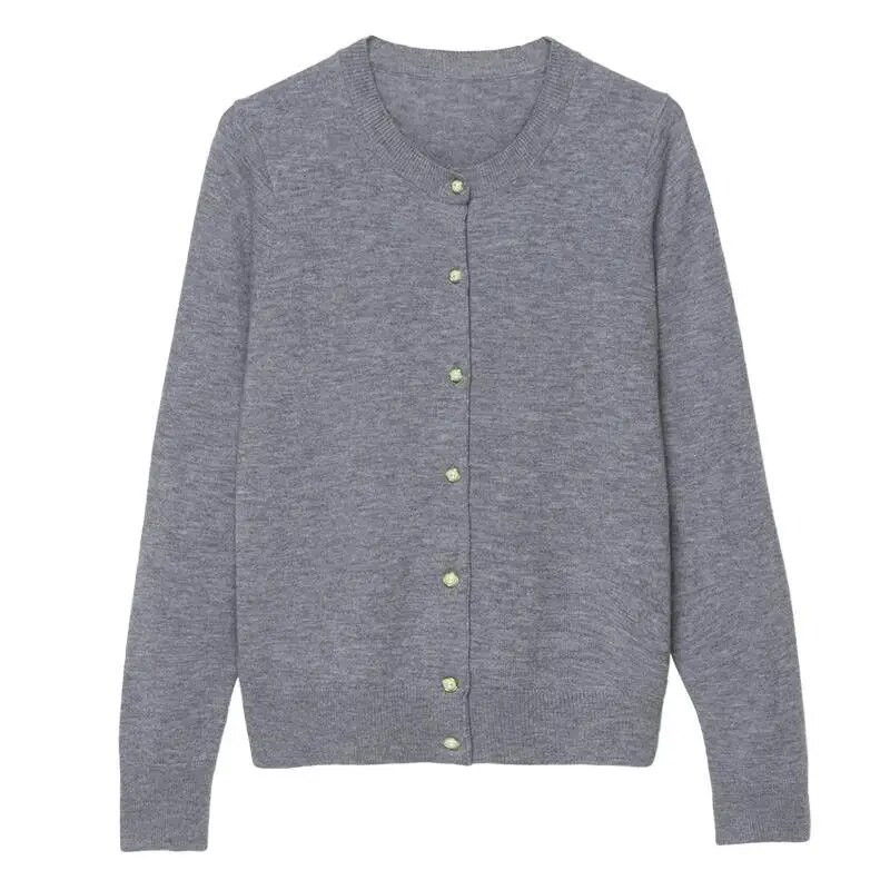 Madingi korėjietiški mezgimo megztiniai, moteriški, solidūs, elegantiški, ilgomis rankovėmis, ploni megztiniai su O formos iškirpte.