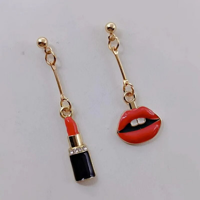 Modes Sexy sieviešu lūpu krāsa Auskari Sieviešu sarkana lūpu krāsa Asimetriski jauki rotaslietas līgavas māsa dāvana Ziemassvētku auskari