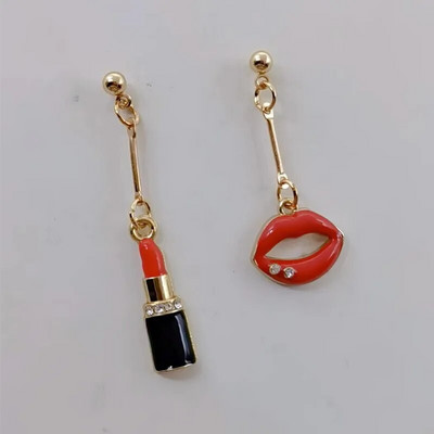 Modes Sexy sieviešu lūpu krāsa Auskari Sieviešu sarkana lūpu krāsa Asimetriski jauki rotaslietas līgavas māsa dāvana Ziemassvētku auskari