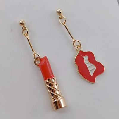 Modes Sexy sieviešu lūpu krāsa Auskari Sieviešu sarkana lūpu krāsa Asimetriski jauki rotaslietas līgavas māsa dāvana Ziemassvētku auskari