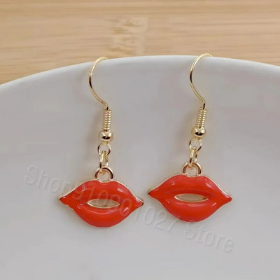 Modes Sexy sieviešu lūpu krāsa Auskari Sieviešu sarkana lūpu krāsa Asimetriski jauki rotaslietas līgavas māsa dāvana Ziemassvētku auskari