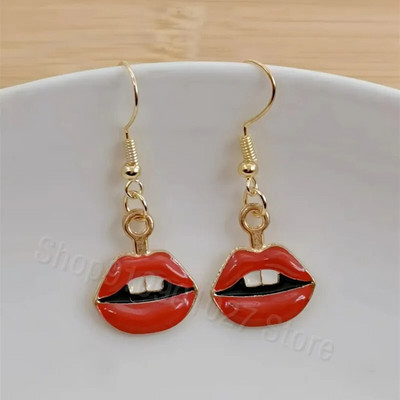 Modes Sexy sieviešu lūpu krāsa Auskari Sieviešu sarkana lūpu krāsa Asimetriski jauki rotaslietas līgavas māsa dāvana Ziemassvētku auskari