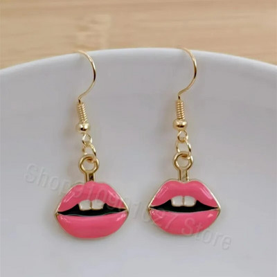 Modes Sexy sieviešu lūpu krāsa Auskari Sieviešu sarkana lūpu krāsa Asimetriski jauki rotaslietas līgavas māsa dāvana Ziemassvētku auskari