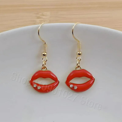 Modes Sexy sieviešu lūpu krāsa Auskari Sieviešu sarkana lūpu krāsa Asimetriski jauki rotaslietas līgavas māsa dāvana Ziemassvētku auskari