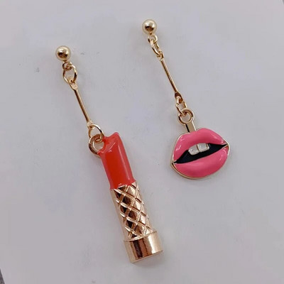 Modes Sexy sieviešu lūpu krāsa Auskari Sieviešu sarkana lūpu krāsa Asimetriski jauki rotaslietas līgavas māsa dāvana Ziemassvētku auskari