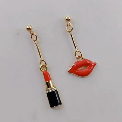 Modes Sexy sieviešu lūpu krāsa Auskari Sieviešu sarkana lūpu krāsa Asimetriski jauki rotaslietas līgavas māsa dāvana Ziemassvētku auskari