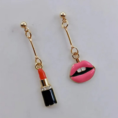 Modes Sexy sieviešu lūpu krāsa Auskari Sieviešu sarkana lūpu krāsa Asimetriski jauki rotaslietas līgavas māsa dāvana Ziemassvētku auskari