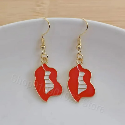 Modes Sexy sieviešu lūpu krāsa Auskari Sieviešu sarkana lūpu krāsa Asimetriski jauki rotaslietas līgavas māsa dāvana Ziemassvētku auskari