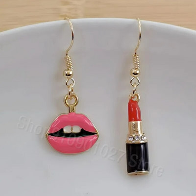 Modes Sexy sieviešu lūpu krāsa Auskari Sieviešu sarkana lūpu krāsa Asimetriski jauki rotaslietas līgavas māsa dāvana Ziemassvētku auskari