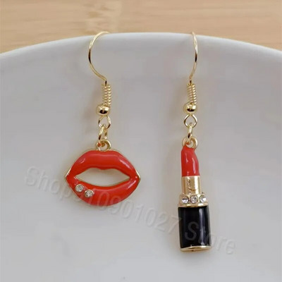 Modes Sexy sieviešu lūpu krāsa Auskari Sieviešu sarkana lūpu krāsa Asimetriski jauki rotaslietas līgavas māsa dāvana Ziemassvētku auskari