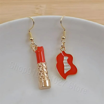 Modes Sexy sieviešu lūpu krāsa Auskari Sieviešu sarkana lūpu krāsa Asimetriski jauki rotaslietas līgavas māsa dāvana Ziemassvētku auskari