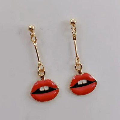 Modes Sexy sieviešu lūpu krāsa Auskari Sieviešu sarkana lūpu krāsa Asimetriski jauki rotaslietas līgavas māsa dāvana Ziemassvētku auskari