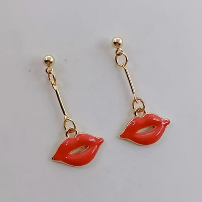 Modes Sexy sieviešu lūpu krāsa Auskari Sieviešu sarkana lūpu krāsa Asimetriski jauki rotaslietas līgavas māsa dāvana Ziemassvētku auskari