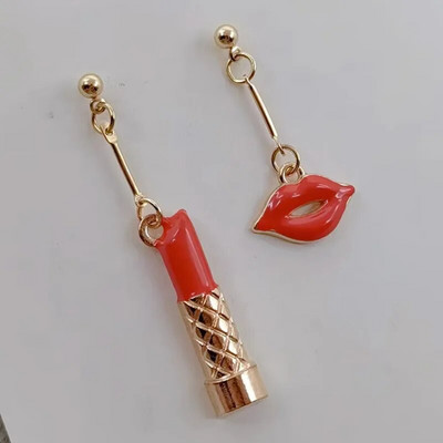 Modes Sexy sieviešu lūpu krāsa Auskari Sieviešu sarkana lūpu krāsa Asimetriski jauki rotaslietas līgavas māsa dāvana Ziemassvētku auskari