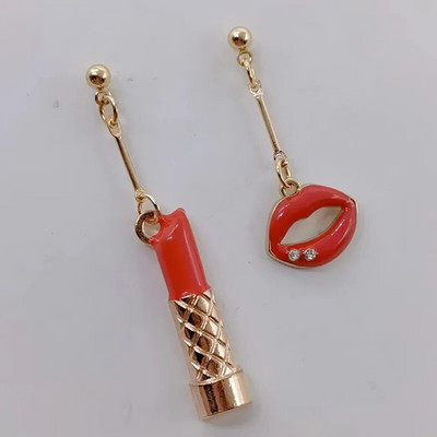 Modes Sexy sieviešu lūpu krāsa Auskari Sieviešu sarkana lūpu krāsa Asimetriski jauki rotaslietas līgavas māsa dāvana Ziemassvētku auskari