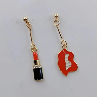 Modes Sexy sieviešu lūpu krāsa Auskari Sieviešu sarkana lūpu krāsa Asimetriski jauki rotaslietas līgavas māsa dāvana Ziemassvētku auskari