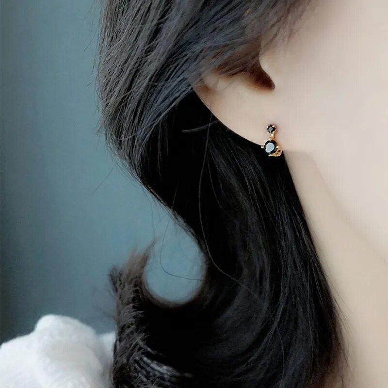 Sieviešu antīkie minimālie auskari ar stīpām Tiny Huggies, melns cirkonija akmens, sieviešu vienkāršs stils, mazs auskars, pīrsings, rotaslietas dāvanas