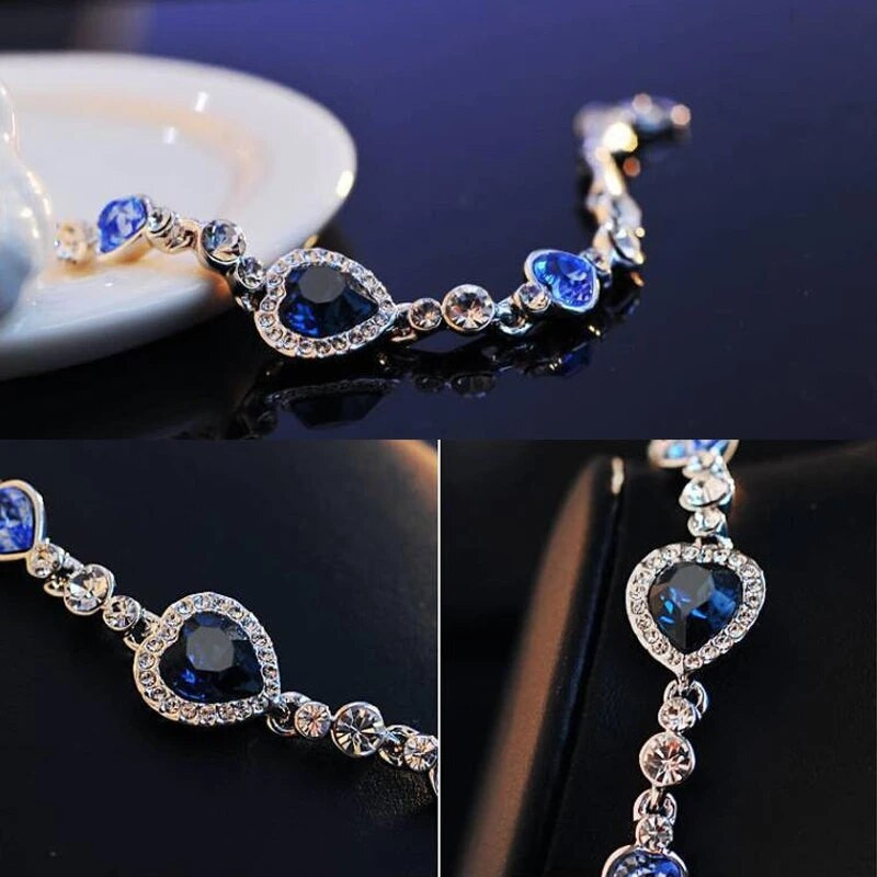 Okeāna Sirds kristāla Rhinestone Rokassprādze Sievietēm Sieviešu Dāvanu Nerūsējošā tērauda Ķēžu Rokassprādzes