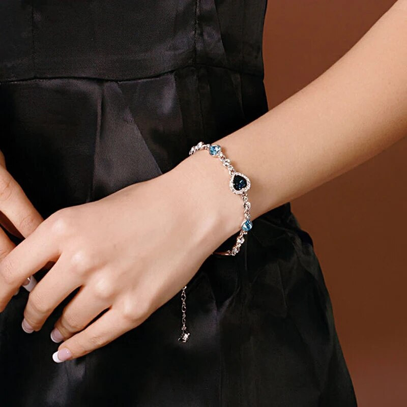 Okeāna Sirds kristāla Rhinestone Rokassprādze Sievietēm Sieviešu Dāvanu Nerūsējošā tērauda Ķēžu Rokassprādzes