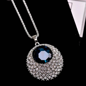 Винтидж Ocean Blue Crystal Дълга огърлица Дамски бижута Модни бижута Колиета и висулки Класически подарък Етнически стил