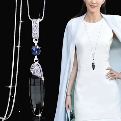 Vintage óceánkék kristály hosszú nyaklánc női bizsu divat ékszerek nyakláncok és medálok klasszikus ajándék etnikai stílus