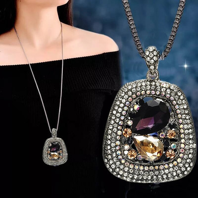 Vintage óceánkék kristály hosszú nyaklánc női bizsu divat ékszerek nyakláncok és medálok klasszikus ajándék etnikai stílus