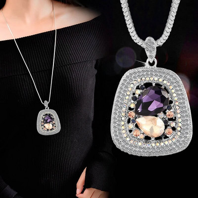 Vintage óceánkék kristály hosszú nyaklánc női bizsu divat ékszerek nyakláncok és medálok klasszikus ajándék etnikai stílus