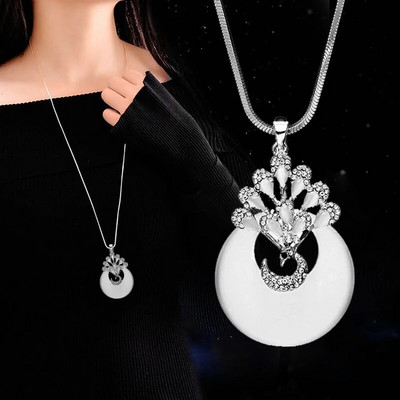 Vintage óceánkék kristály hosszú nyaklánc női bizsu divat ékszerek nyakláncok és medálok klasszikus ajándék etnikai stílus