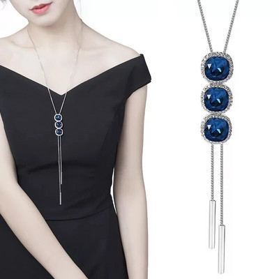 Vintage óceánkék kristály hosszú nyaklánc női bizsu divat ékszerek nyakláncok és medálok klasszikus ajándék etnikai stílus