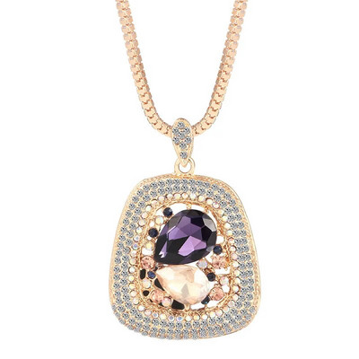 Vintage óceánkék kristály hosszú nyaklánc női bizsu divat ékszerek nyakláncok és medálok klasszikus ajándék etnikai stílus