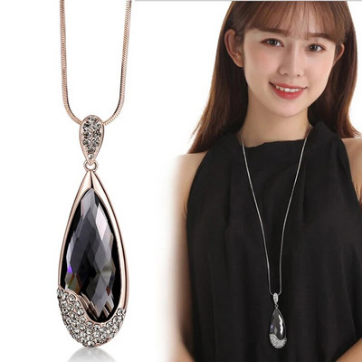 Vintage óceánkék kristály hosszú nyaklánc női bizsu divat ékszerek nyakláncok és medálok klasszikus ajándék etnikai stílus