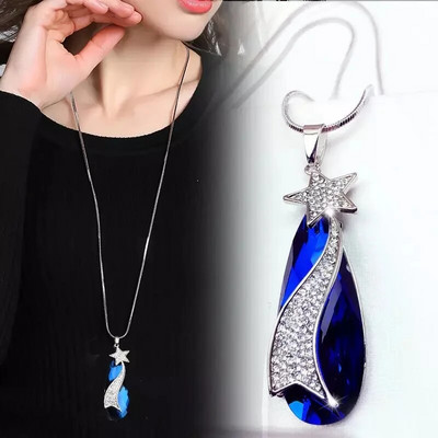 Vintage óceánkék kristály hosszú nyaklánc női bizsu divat ékszerek nyakláncok és medálok klasszikus ajándék etnikai stílus