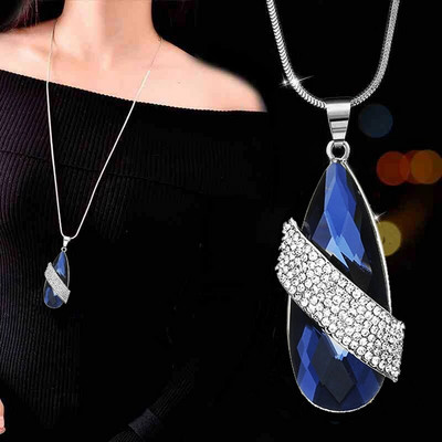 Vintage óceánkék kristály hosszú nyaklánc női bizsu divat ékszerek nyakláncok és medálok klasszikus ajándék etnikai stílus