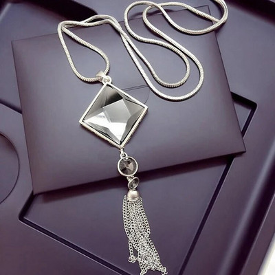 Vintage óceánkék kristály hosszú nyaklánc női bizsu divat ékszerek nyakláncok és medálok klasszikus ajándék etnikai stílus